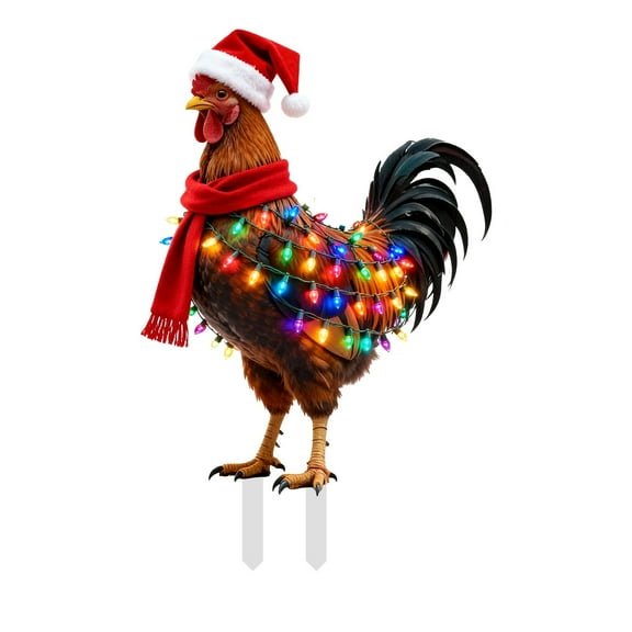 Interesting Xmas Chicken Garden Ground Stake Adornment Colorful Insert Art Xmas Outdoor Ornamentation For Yard Gel for Mens Shoes Go2garden Solar Lights Yard Signs with Garden for Animals Merry