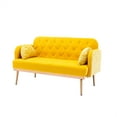 thumbnail image 5 of 55'' Velvet Sofa Chair, Modern Low-Key Luxury Loveseat Sofa, Armrests and Pillows with Branch Jacquard Pattern, Golden Metal Legs (Yellow), 5 of 7