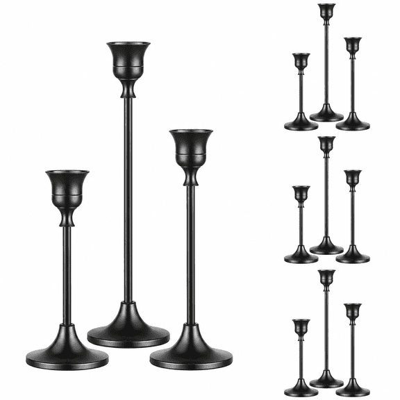 12 Pcs Black Candlestick Holders, Vintage Metal Taper Candle Stands for Fireplace, Wedding Table Decor & Housewarming Gift