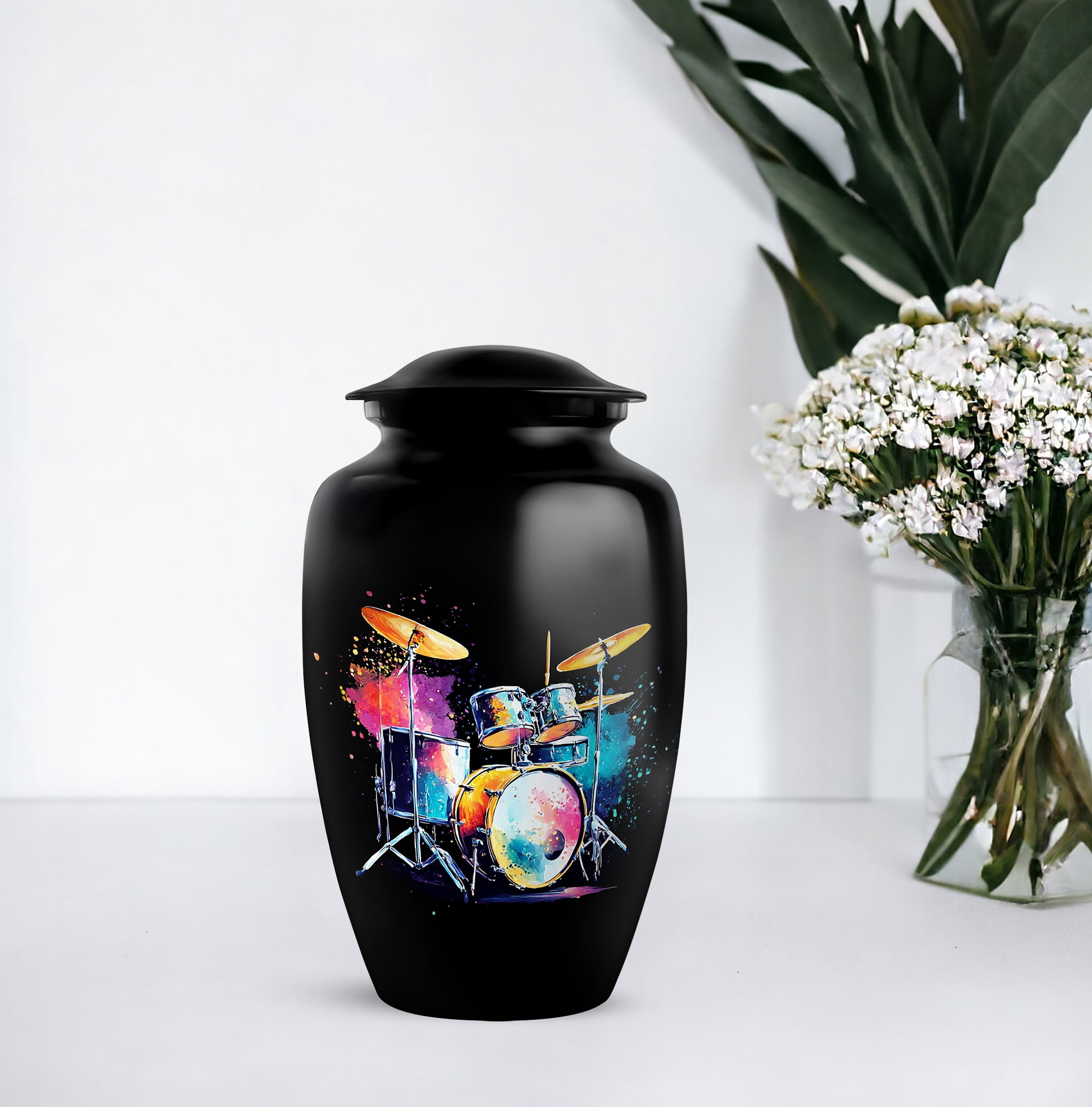 Drummer Cremation Urn, Large Urns For Ashes Adult Male, Musical Tribute Urns For Human Ashes, Drum Set Themed Cremation Memorial Urn For Musicians, Decorative Rhythm (Size, 10 Inch, 1 Pc)