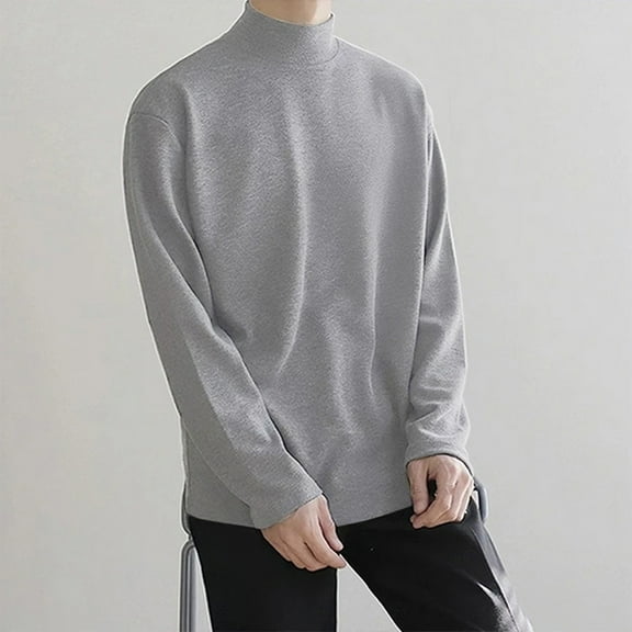 Guieoi Mens Shirts under $5.00 Men's Derung TurtleNeck Vintage Solid Color Elastic Pullover Fleecing Trend Sweater Top Gray