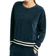 DKNY Womens Sport Boxy Fit Velour Long Sleeve Raised Logo Pullover Sweatshirt