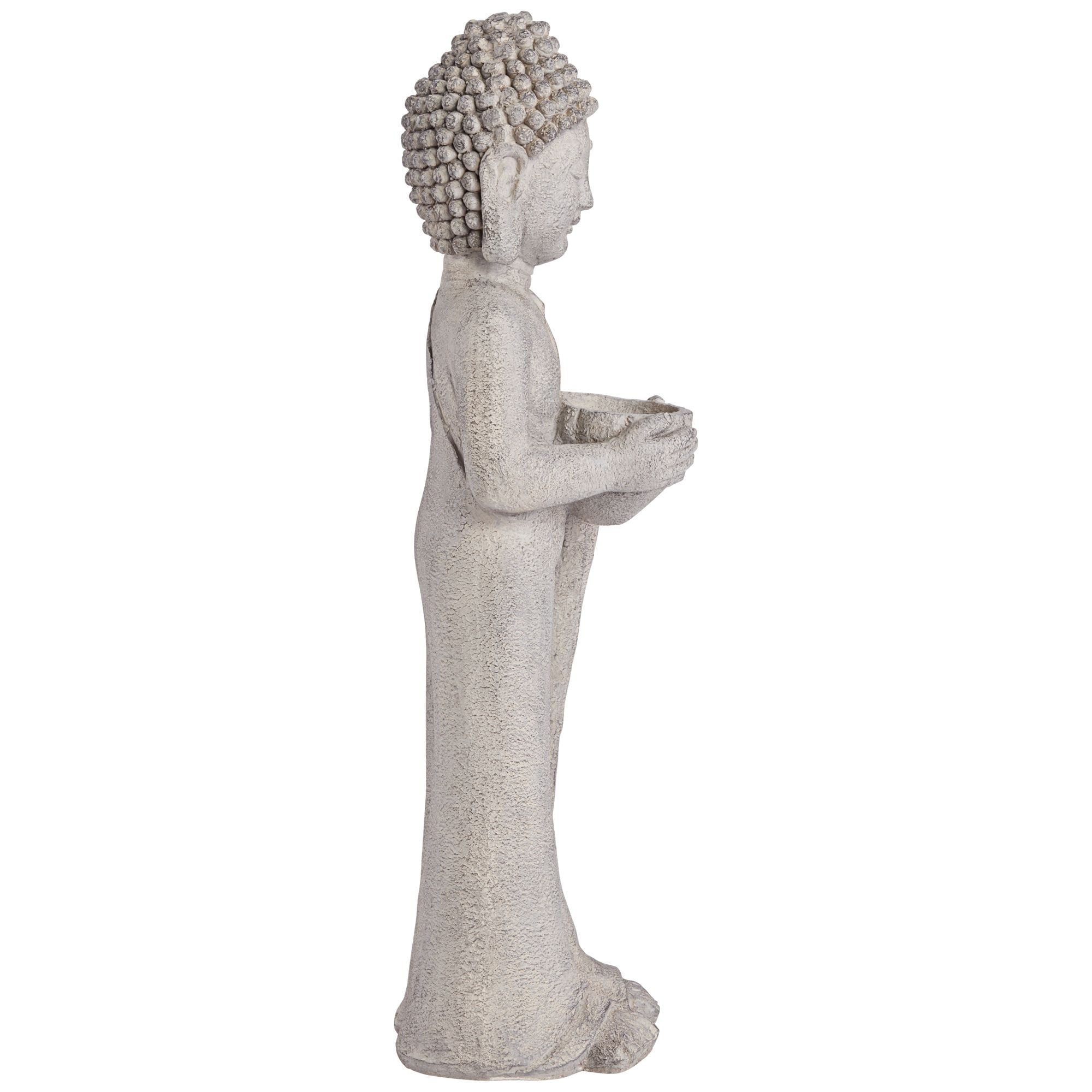 John Timberland Standing Buddha Statue Sculpture Zen Asian Garden Decor Indoor Outdoor Front Porch Patio Gray Faux Stone 32" Tall