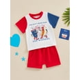 thumbnail image 3 of Suealasg Kids Toddler Boys 4th of July Clothes Baby Boys Independence Day Outfits Cartoon Print Crew Neck Short Sleeve T-Shirts Tops and Shorts 2Pcs Summer Clothing 0-3T, 3 of 9