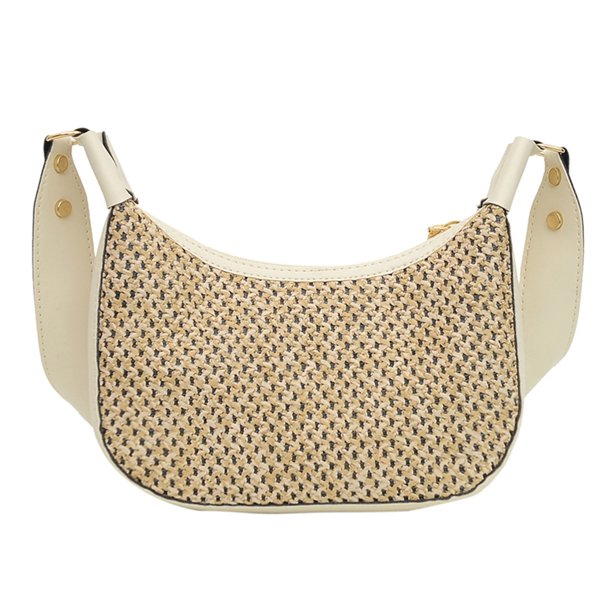 Bolsa hobo de paja de verano con cremallera de embrague para mujer a la moda para regalo (blanco) Likrtyny Para Estrenar