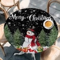 thumbnail image 2 of Black Christmas Round Tablecloth, Fitted Table Cover with Elastic for 45"-54" Round Tables, Snowman Xmas Tree Snowflake Winter Gifts Table Cloth Outdoor Indoor Dinning Party Waterproof Tablecloths, 2 of 7