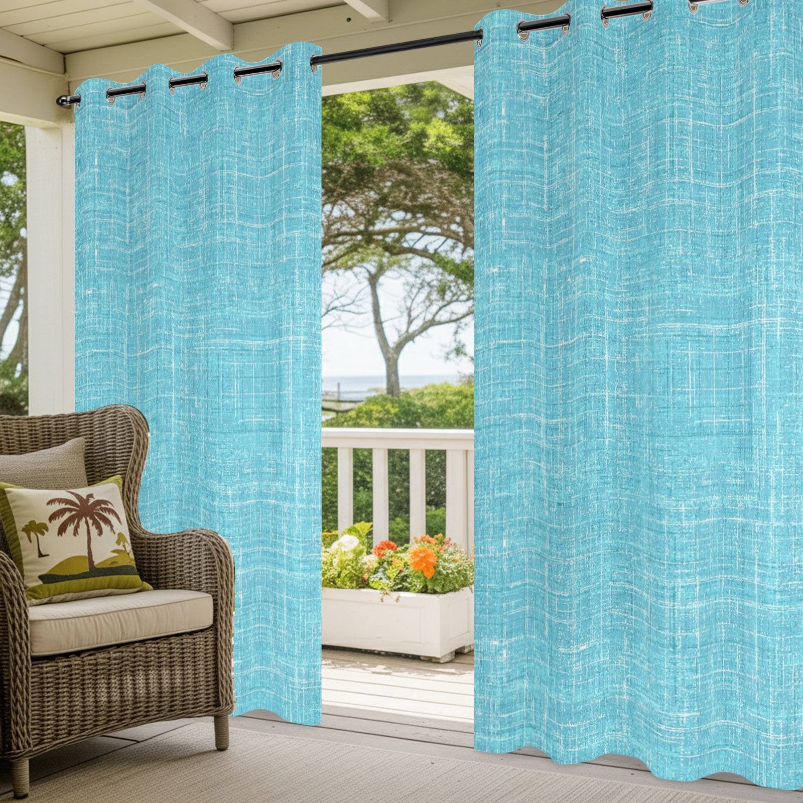 Teal Blue Outdoor Curtains for Patio, Abstract Modern Farmhouse Solid Color Sunshade Privacy Drapes Grommet Waterproof Outside Curtains for Porch/Cabana/Balcony 54"x 95", 2 Panel