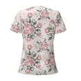 thumbnail image 3 of Goofa Rose Flowers Pattern Womens Deep V Neck Low Cut Tops Casual Summer Short Sleeve Ribbed Knit T-Shirts-Medium, 3 of 5