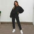 thumbnail image 3 of 2 Pcs/Set Women Top Pants Set Round Neck Long Sleeve Elastic Cuff Sweatshirt Pure Color Stretchy High Waist Ankle-banded Trousers Sport Fitness Tracksuit, 3 of 7