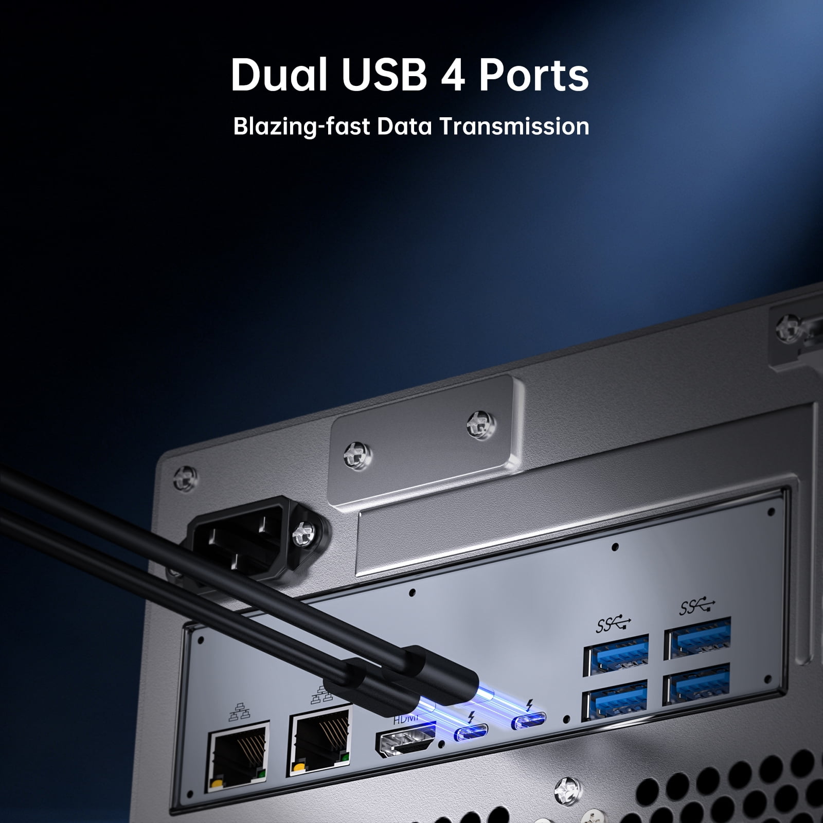 Thdeukoty Desktop NAS 8-Bay, Ultra 9 285H AI CPU, 32GB LPDDR5X 8400Mhz RAM, 2 x 10GbE, 2 x M.2 NVMe Slots, HD/DP, PCIe 4.0 x 8 Slot, USB 4, Support Dual System Network Attached Storage (Diskless)