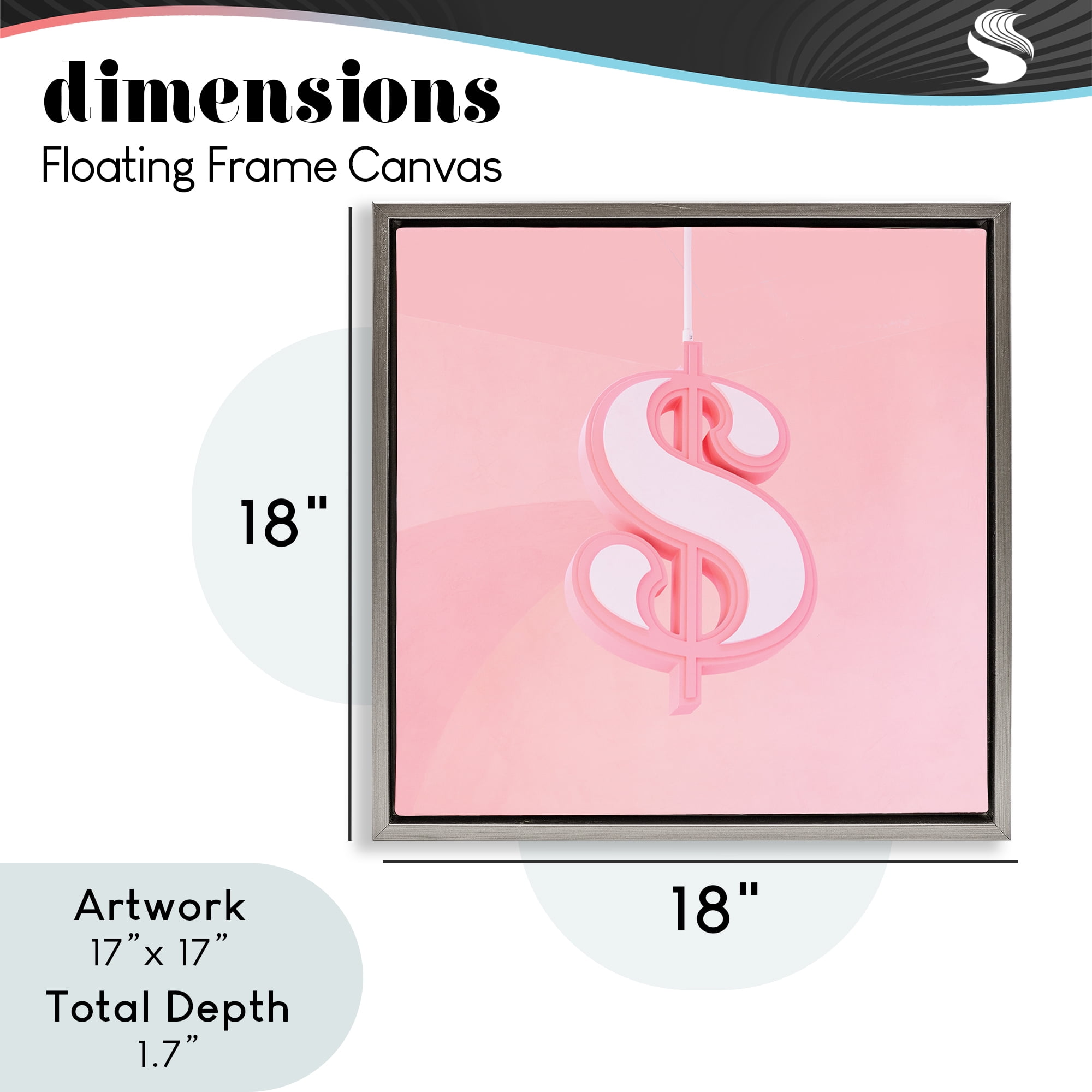 Pink Pastel Dollar Sign Gray Framed Floater Canvas Wall Art, design by LISH Creative