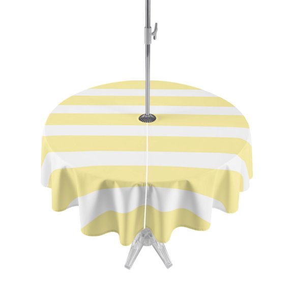 Outdoor Tablecloth with Umbrella Hole Zipper Yellow Striped Round Tablecloth 54" Waterproof Outside Table Cloth Contemporary Simple Horizontal Lines Patio Table Cover Tablecloths for Picnic Party