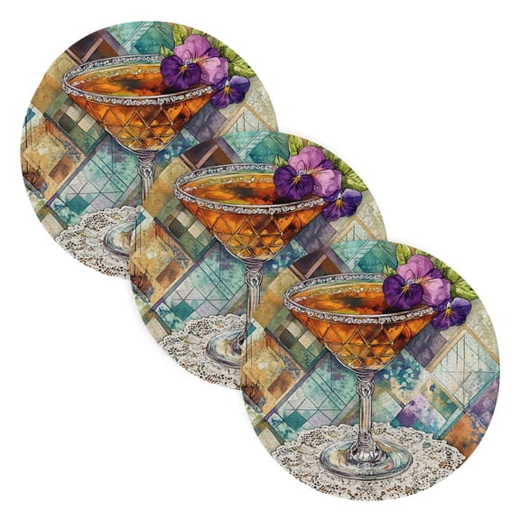 BZSMCE Mats for Pots,Pans Place Cocktail with Purple Flowers Simple Style Pattern Pot Mats