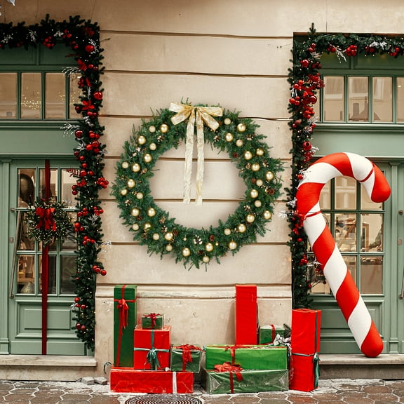 UBesGoo 60in Pre-lit Christmas Wreaths, Lighted Artificial Wreaths for Door Wall Decor