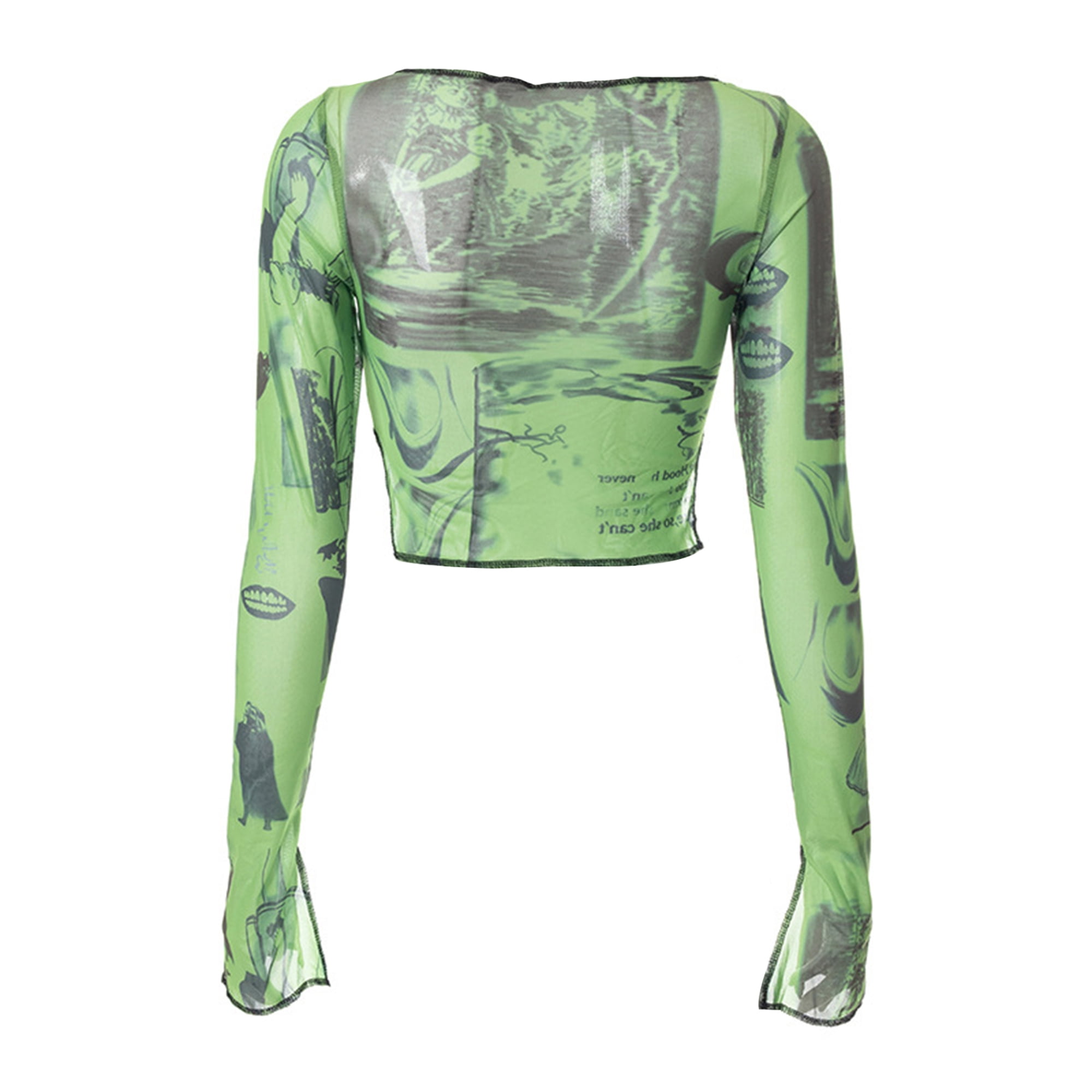 Gupgi See Through Crop Top for Women Vintage Green Mesh Sheer T Shirts Long Sleeve Slim Tee Walmart