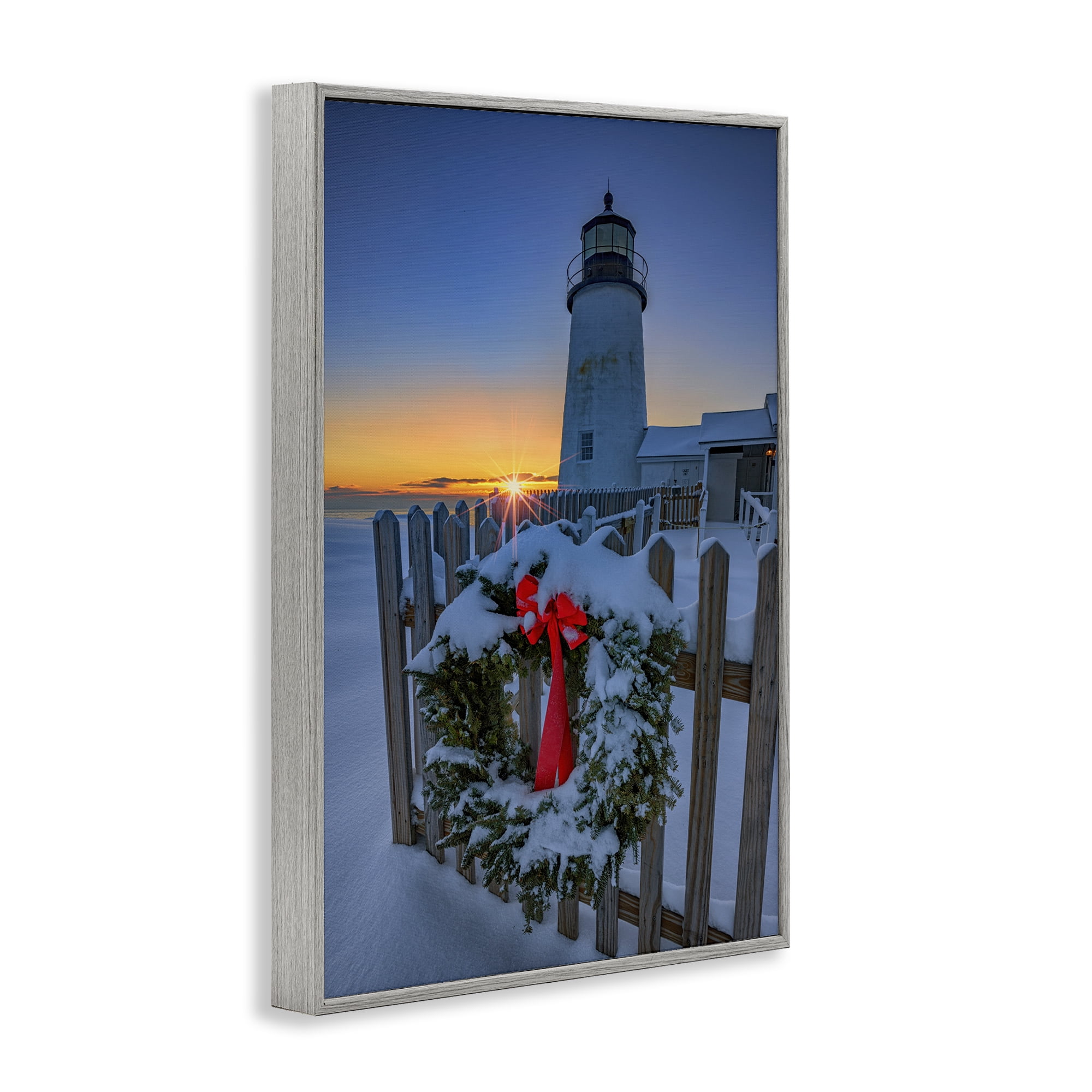 Stupell Industries Christmas Beach Lifehouse Holiday Painting Gray Framed Art Prints Wall Art, 16 x 24