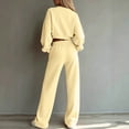 thumbnail image 4 of Sweatsuits Women 2 Piece Outfit 2026 Solid Drawstring Wide Leg Sweatpants Crew Neck Long Sleeve Cropped Tracksuit S, 4 of 6