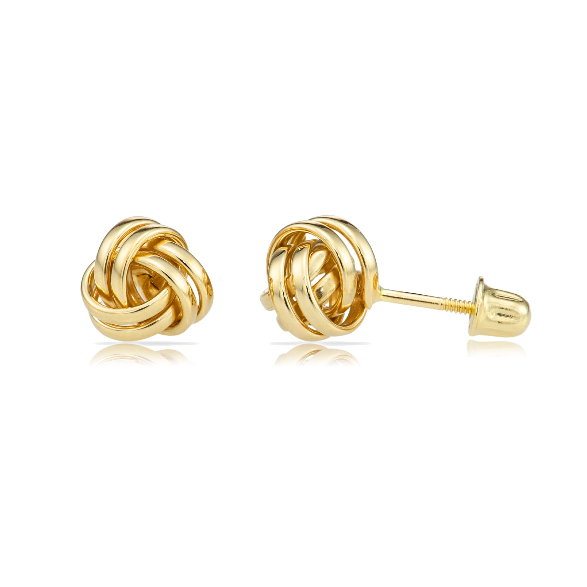 Tilo Jewelry 14K Yellow Gold Classic Polished love Knot Stud Post Earrings with Secure Screw-Backs | 7MM | Women & Unisex