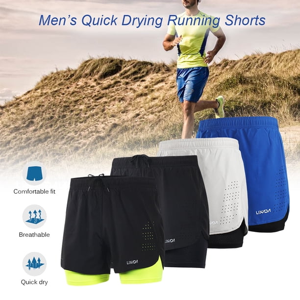 TFixol Lixada - Pantalones cortos de running 2 en 1 para hombre, secado rápido, transpirables, entrenamiento activo