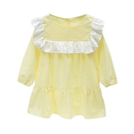 

XINSHIDE Children Kids Toddler Girls Dresses Ruffled Long Sleeve Patchwork Princess Dress Outfits Baby Clothing