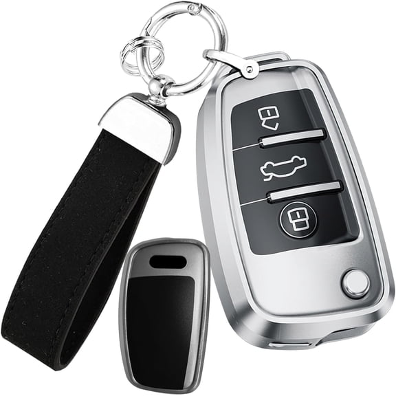 Key Fob Cover Compatible with Fit for Audi A1 A3 A4 A6 A8 Q2 Q3 Q7 R8 RS3 Quattro Flip Folding Key Remote Metal Frame Resin Key Skin Case Keychain Case Holder Protector