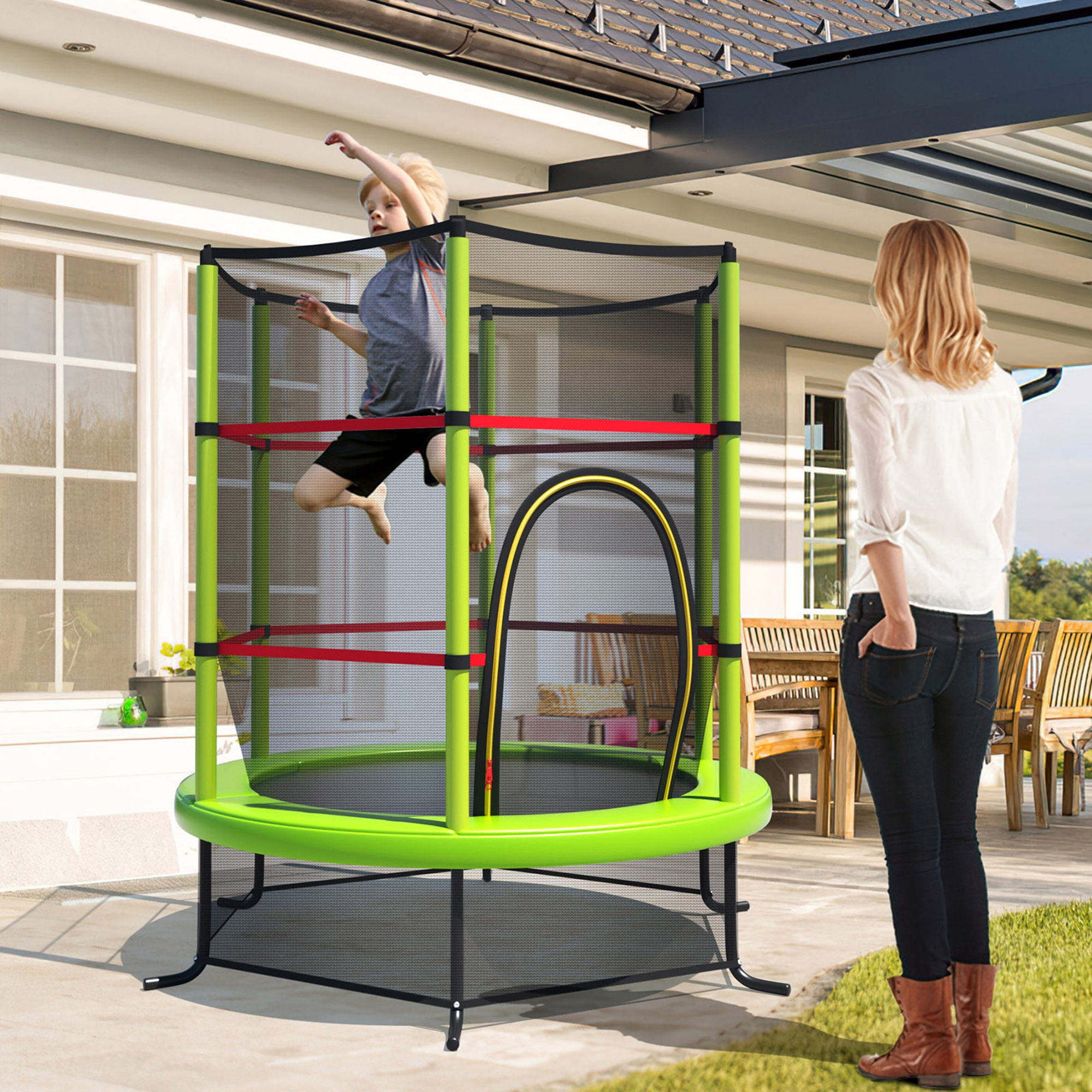 Gymax 55'' Recreational Trampoline for Kids Toddler Trampoline w/ Enclosure Net Green
