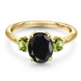 thumbnail image 3 of Gem Stone King 18K Yellow Gold Plated Silver Black Sapphire and Green Peridot Engagement Ring for Women | 3.10 Cttw | Oval 9X7MM | Gemstone September Birthstone | Size 7, 3 of 6