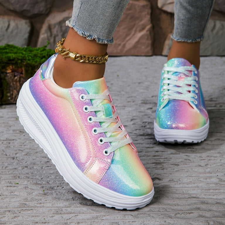 Women Shoes Fashion Sneakers For Women Rainbow Novel Shell Color