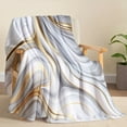 thumbnail image 3 of Luxurious Marble Print Flannel Blanket - Soft All-Season Throw, Elegant White Gray Golden Pattern for Sofa Bed Office Travel, Ideal Gift & Cozy Decor, 3 of 9