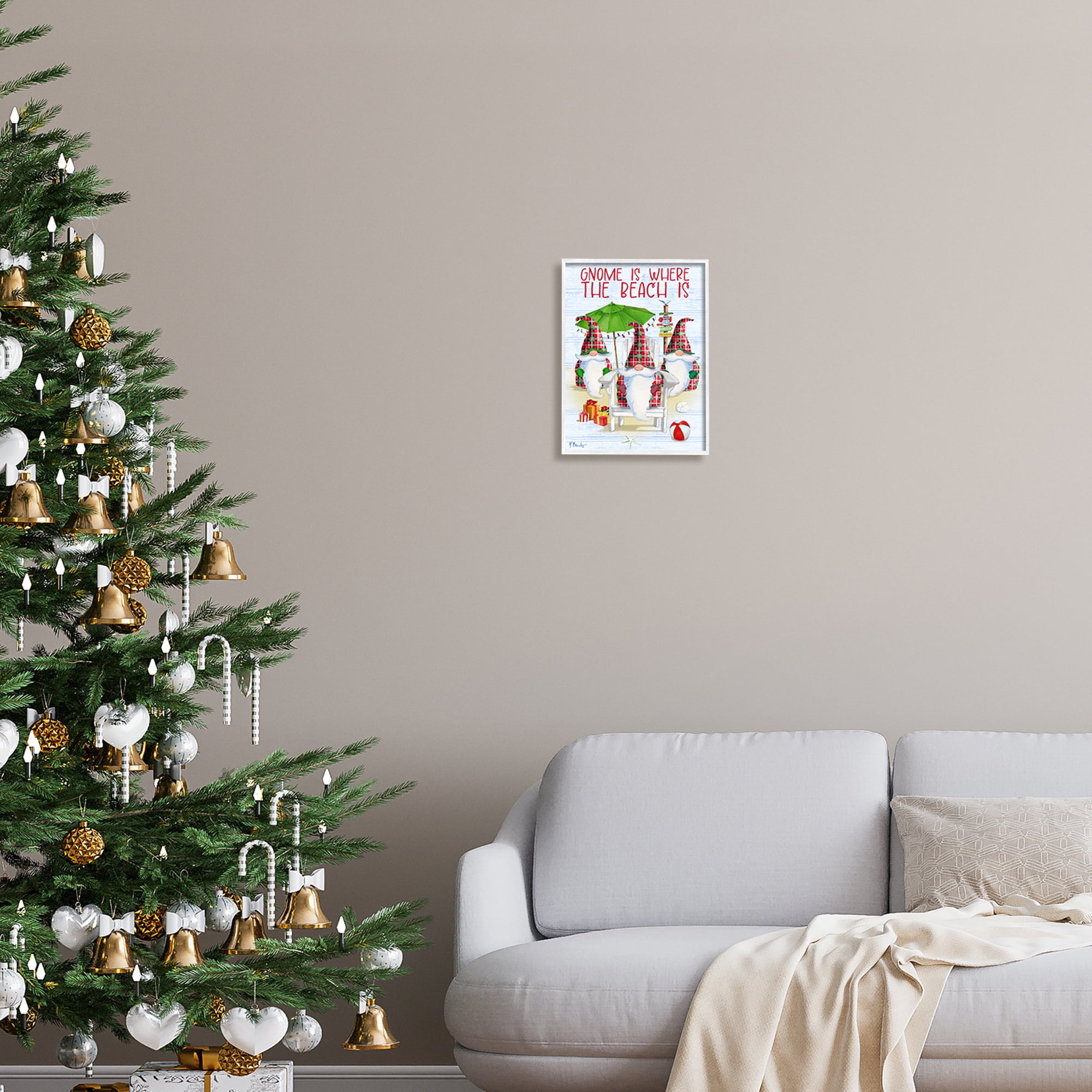 Stupell Industries Tropical Christmas Gnomes Holiday Painting White Framed Art Print Wall Art, 11 x 14