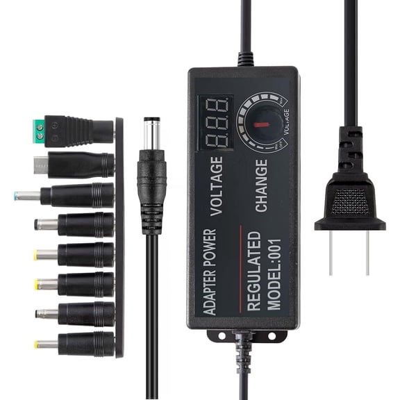 3V-24V 3A 72W Power Supply Adjustable DC from 3V to 24V Variable Universal Continuous AC/DC Adapter 100V-240V AC to DC Converter with 8 Tips