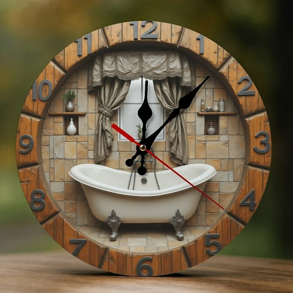 Wall Clock Decorative - Classic Bathroom Decor Print 2D Vintage Wall Clocks Battery Operated Silent Non-Ticking for Bedroom, Living Room, Kitchen, Office, Classroom, 10 Inch