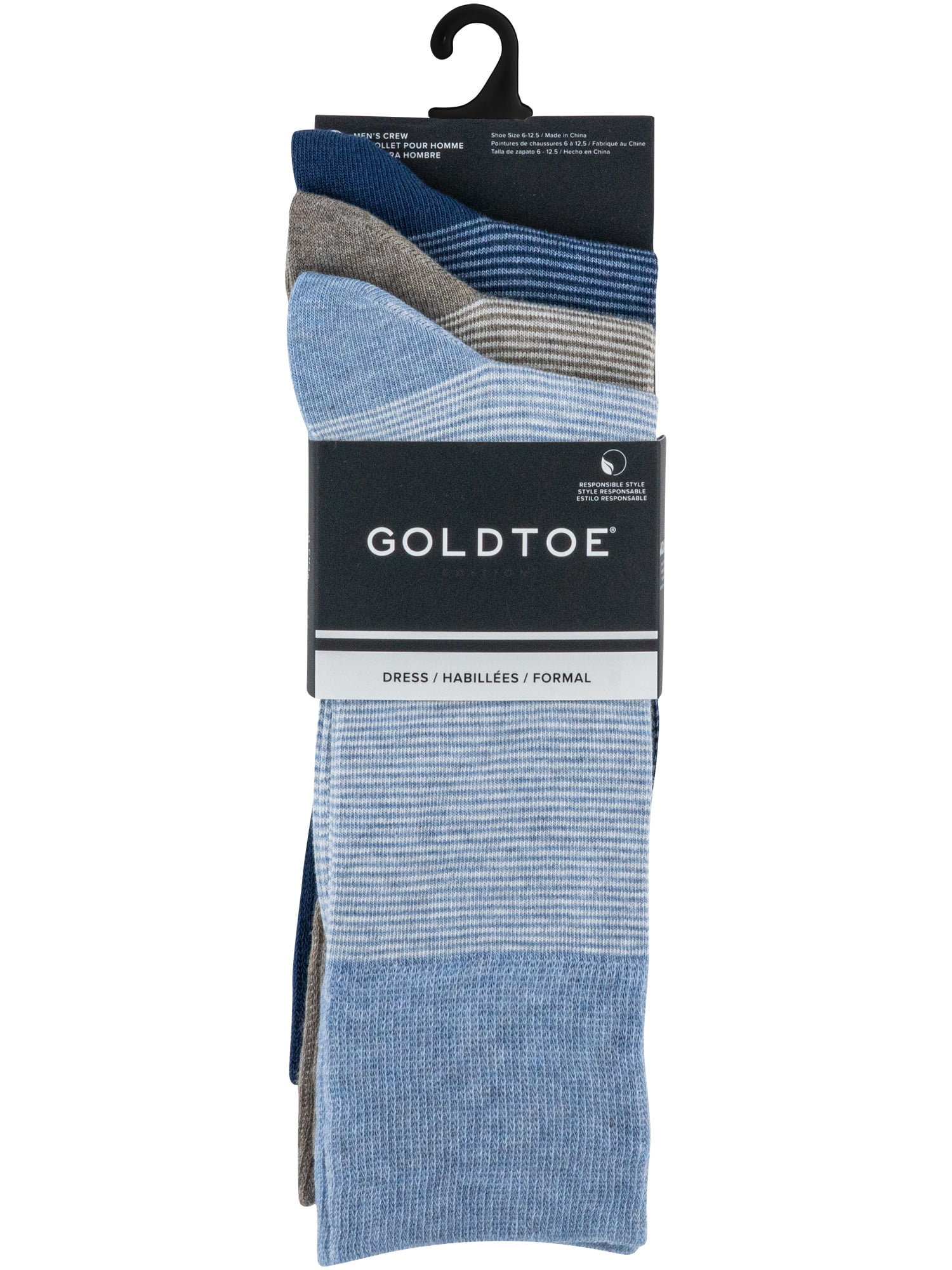 GOLDTOE Edition Mens Feeder Stripes Crew Socks, 3-Pack