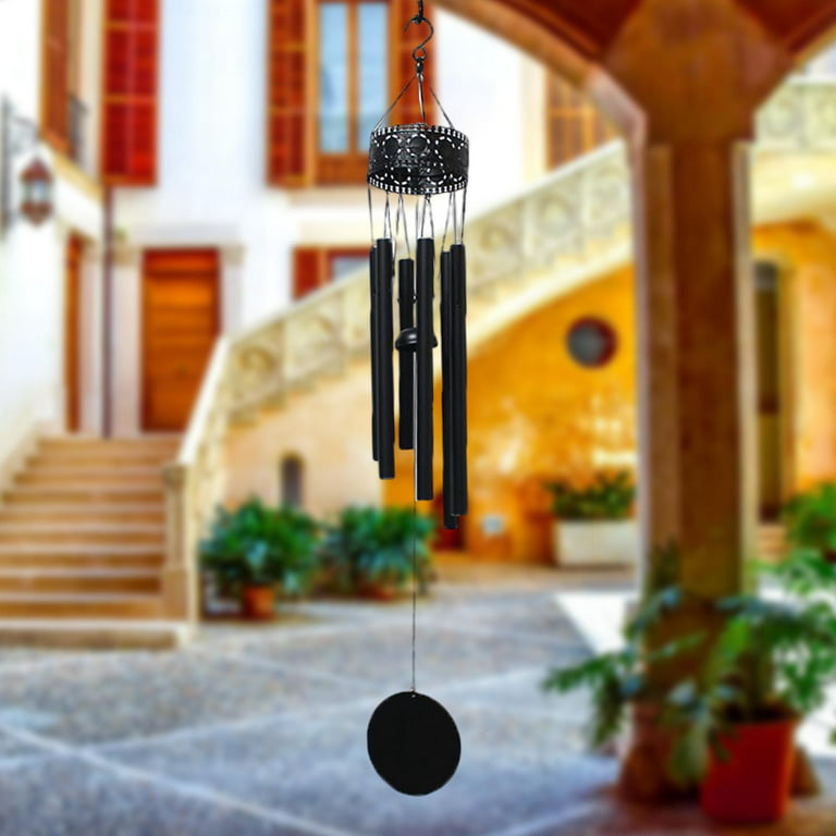 Large Wind Chimes with 6 Aluminum Tuned Black Tubes Soothing Melody Clearance for Patio Housewarming Outdoor Indoor Decorations, Size: 92 cm