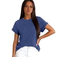 thumbnail image 6 of Lumtrix Womens Oversized T Shirts Summer Rolled Short Sleeve Tops Casual Loose Fit Basic Crew Neck Tees Blue S, 6 of 6