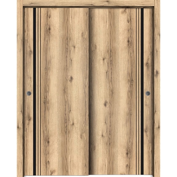 Sliding Closet Bypass Doors 36 x 80 inches | Planum 0011 Oak with Frosted Glass | Sturdy Rails Moldings Trims Hardware Set | Wood Solid Bedroom Wardrobe Doors