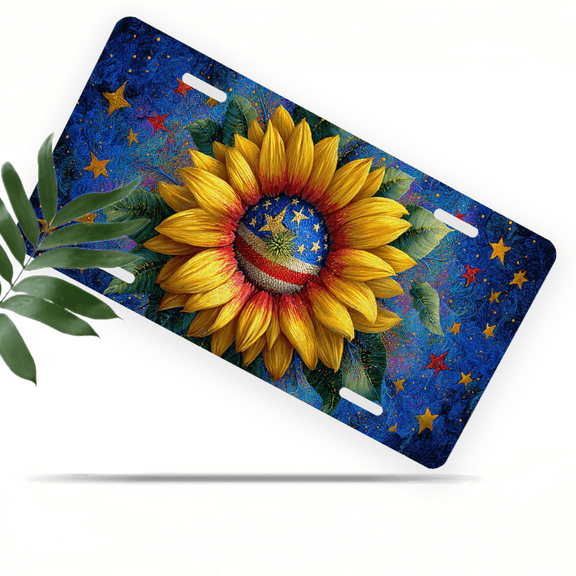 1 Pcs 2D Flat License Plate Covers & Frames, Sunflower For Decorative Front, Waterproof For Decoration Aluminum License Plate Covers & Frames Cover For Men Women, 12" X 6"