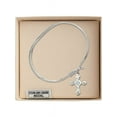 thumbnail image 3 of 7 inch Oval Eye Hook Bangle Bracelet w/ Cross medal charm w/ March Blue Swarovski Crystal, 3 of 3