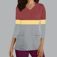 thumbnail image 2 of Kilaqueen Scrubs for Women 3/4 Sleeve V Neck Stretchy Medical Nursing Tops with Pockets Color Block Workwear Uniform Shirts, 2 of 5