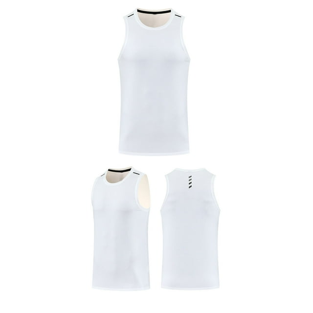 Camiseta de tirantes de cuello redondo para hombre, color liso, para deportes al aire libre, fitness, tiras finas, transpirable, de poliéster.