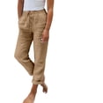 thumbnail image 2 of Cropped Linen Pants Women Petite Summer Casual Lightweight Ankle Length Loose Fit Straight Leg Trousers with Pockets 2XL, 2 of 5