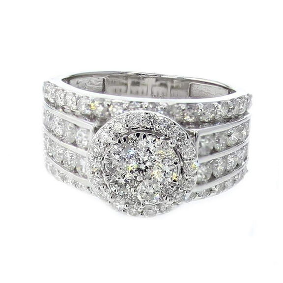 14K White Gold Diamond Ring Womens 2.30ctw Wide Band 3 in 1 Style Round Halo Top