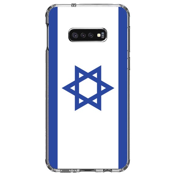 DistinctInk Clear Shockproof Hybrid Case for Samsung Galaxy S10e (5.8" Screen) - TPU Bumper, Acrylic Back, Tempered Glass Screen Protector - Israel Israeli Flag - Israel
