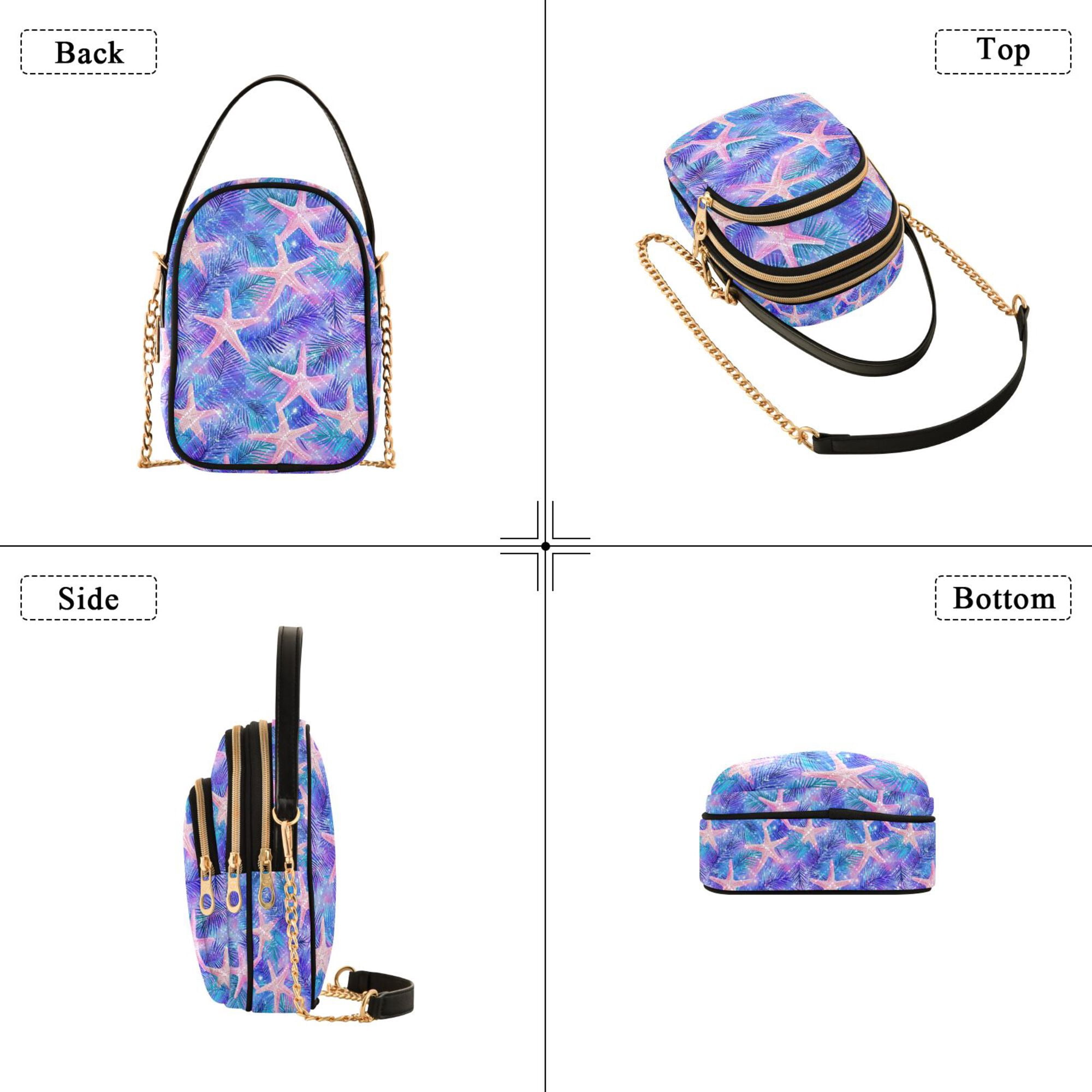 FORMRS Crossbody Bag for Women Quilted Travel Shoulder Cell Phone Purse with Chain Strap Handbag, Pink Starfish Pattern