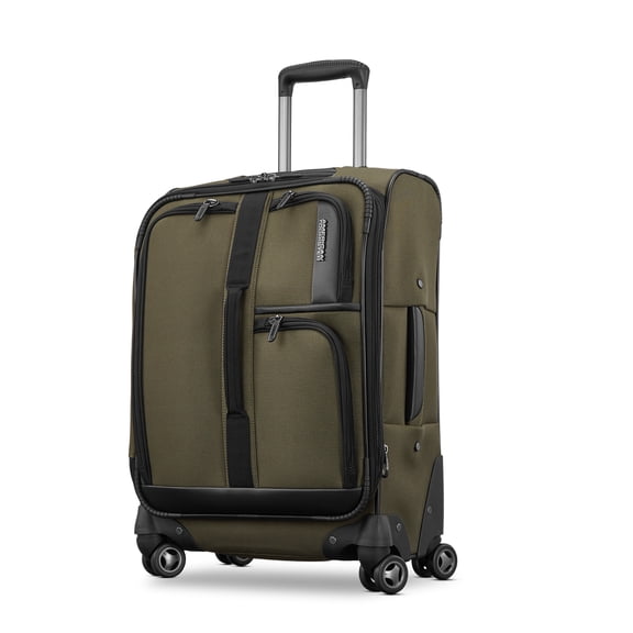 American Tourister Cargo Max 21" Softside Carry On Spinner Luggage with Divider Pockets, Olive