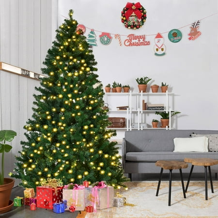 Costway 7Ft/7.5Ft/8Ft Pre-Lit PVC Artificial Christmas Tree Hinged w/ 300/400/430 LED Lights & Stand (Best Way To Decorate An Artificial Christmas Tree)