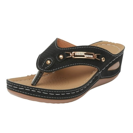 

GHSOHS Womens Sandals Slippers Women s Comfort Sandals Boho Flip Flop Womens Sandal Summer Home Household Indoor Slip Thick Soled Women Slippers Black Beach Sandal Walking Shoes Black Sandals 9