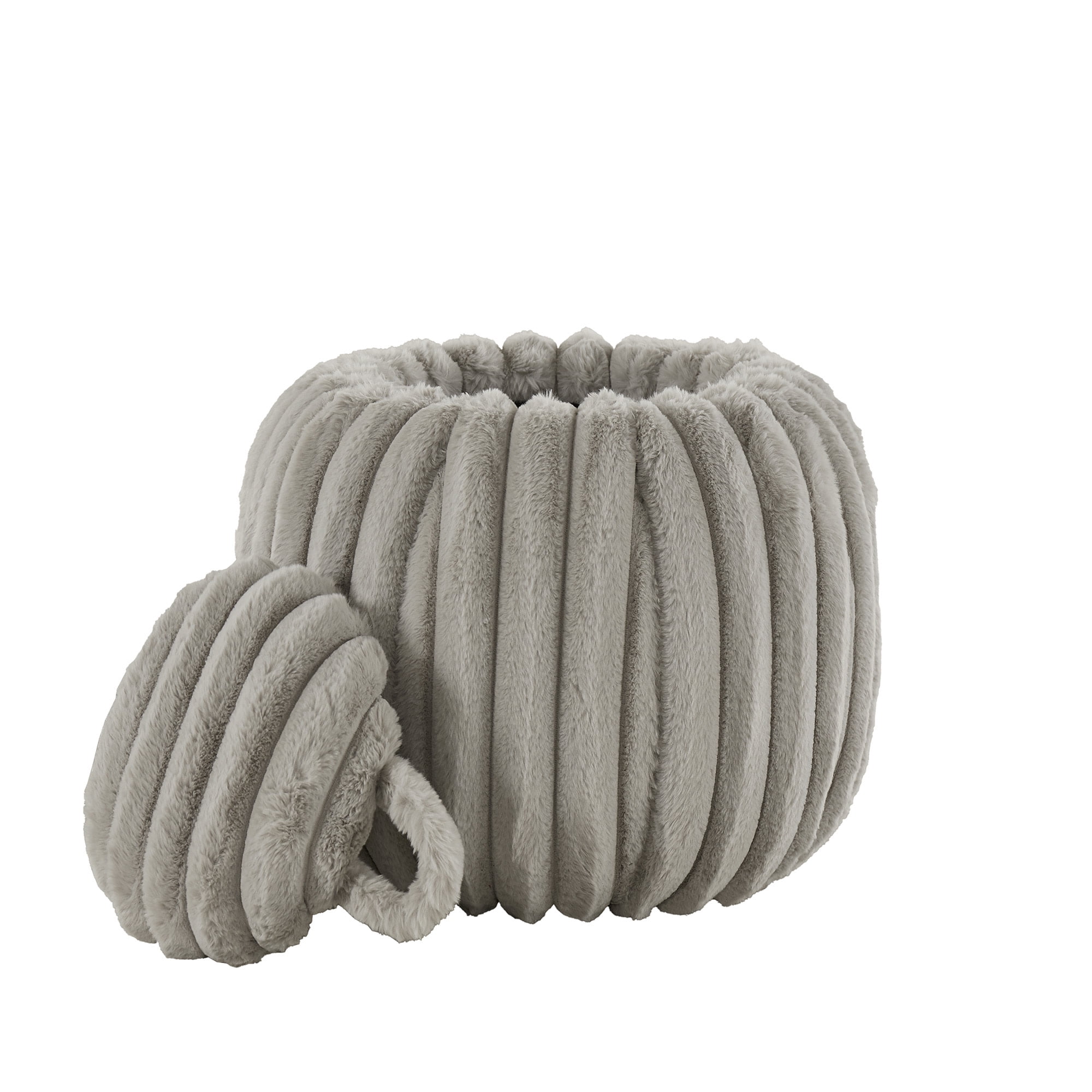 Weston Home Portola Plush Furry Channel Fabric Storage Ottoman, Light Gray
