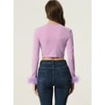 thumbnail image 4 of Women's Long Sleeve Shrug Tie Front Elegant V Neck Faux Feather Cuff Crop Tops Cardigans XS Purple, 4 of 6