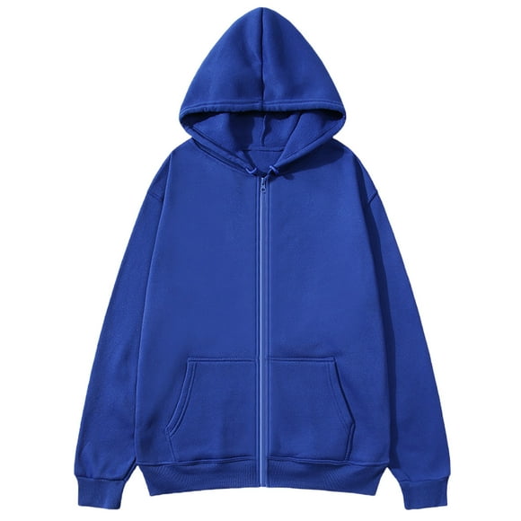 Ecqkame Mens Zip Up Hoodies Long Sleeve Fall Oversized Casual Sweatshirt Drawstring Drop Shoulder Sweatshirts With Pocket Blue XXXL